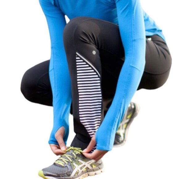 Lululemon Run: Ice Queen Pant Black / Classic Stripe Black White / Black size 4 - Picture 2 of 16